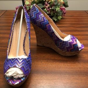Shoe dazzle Kaelyn multi colored peep toe wedges